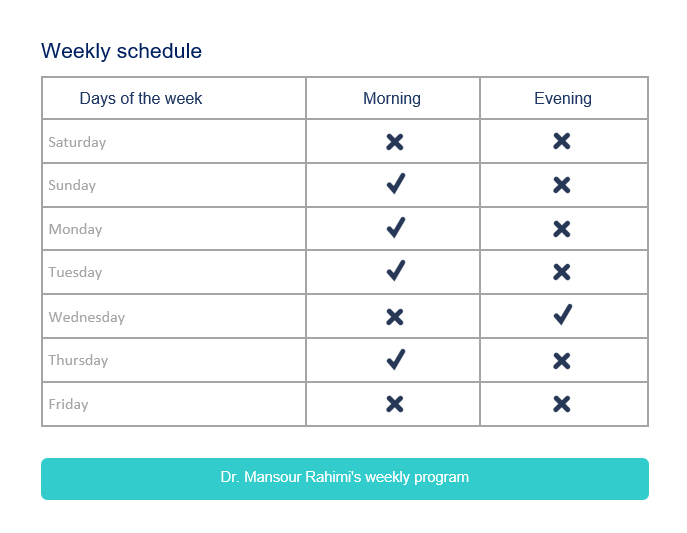 برنامه هفتگی Dr. Rahimi